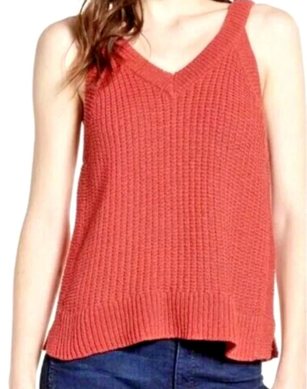 Madewell Stockton Sleeveless Sweater Knit Tank Top coral pink v-neck H8190 sz XS